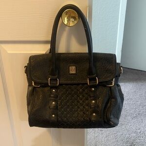 Kooba Black Woven vegan Leather Satchel with Top Handles